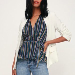 Lulu's Multi Color Flattering Stripes Wrap Top